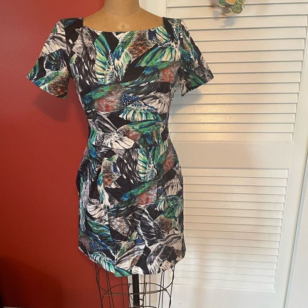 FRENCH CONNECTION | blue green peacock colored fit & flare dress 2